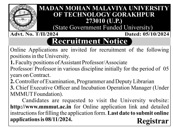 MMMUT Teaching & Non-Teaching Recruitment 2024